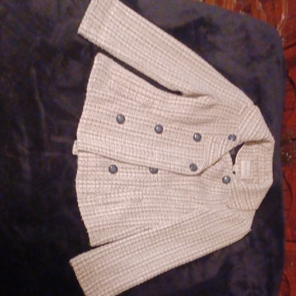 White House Black Market Tweed Double Breasted Jacket - Small - Cream/Tan